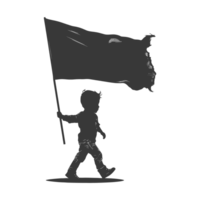 ai généré silhouette peu garçon couru tandis que porter une plaine noir drapeau png