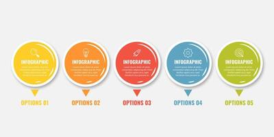 plantilla de diseño de etiquetas infográficas vectoriales con iconos y 5 opciones o pasos. se puede utilizar para diagramas de proceso, presentaciones, diseño de flujo de trabajo, banner, diagrama de flujo, gráfico de información. vector