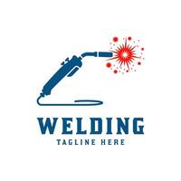 Welding torch with spark logo design. Welder tool vector design. Welding work logotype