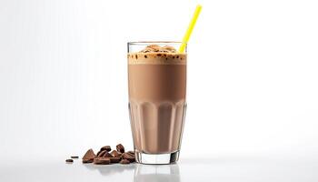 ai generado frescura en un vaso chocolate batido, café, azotado crema generado por ai foto