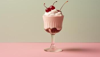 AI generated Gourmet dessert strawberry milkshake with whipped cream and chocolate generated by AI photo