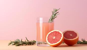 AI generated Fresh citrus fruit slice in a glass, refreshing summer drink generated by AI photo