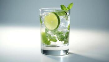 AI generated Refreshing mojito cocktail with lime, mint, and citrus fruit generated by AI photo