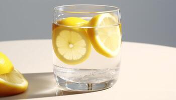 AI generated Refreshing lemonade in a glass, perfect for a summer drink generated by AI photo