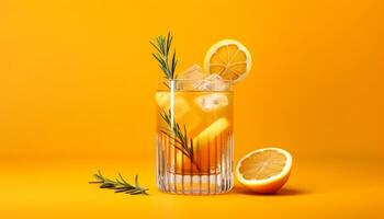 AI generated Refreshing lemonade, a slice of citrus in a glass generated by AI photo