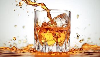 AI generated Liquid gold pouring into glass, creating a refreshing cocktail generated by AI photo