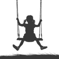 AI generated Silhouette little girl playing swing in the playground black color only png