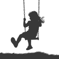 ai gerado silhueta pequeno menina jogando balanço dentro a Parque infantil Preto cor só png