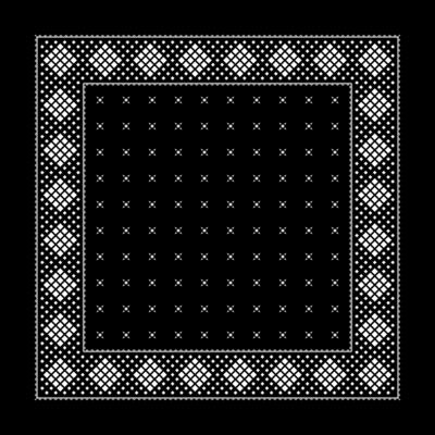 Simple Black Bandana decorated with white geometric ornament that can be applied to fabrics of various colors