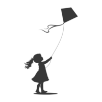 ai généré silhouette peu fille en jouant cerf-volant noir Couleur seulement png