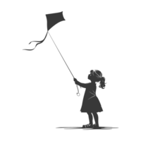 AI generated Silhouette little girl playing kite black color only png