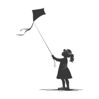 ai généré silhouette peu fille en jouant cerf-volant noir Couleur seulement png