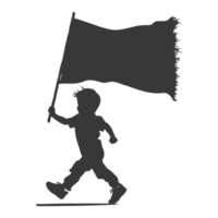 ai généré silhouette peu garçon couru tandis que porter une plaine noir drapeau png