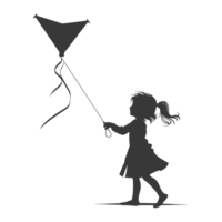 AI generated Silhouette little girl playing kite black color only png
