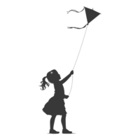 ai généré silhouette peu fille en jouant cerf-volant noir Couleur seulement png