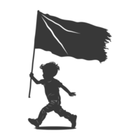 AI generated Silhouette little boy ran while carrying a plain black flag png