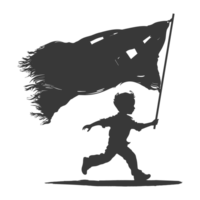 ai généré silhouette peu garçon couru tandis que porter une plaine noir drapeau png