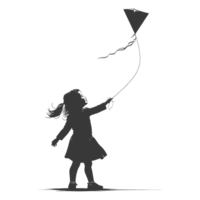 AI generated Silhouette little girl playing kite black color only png