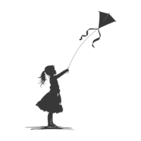 AI generated Silhouette little girl playing kite black color only png