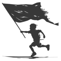 AI generated Silhouette little boy ran while carrying a plain black flag png