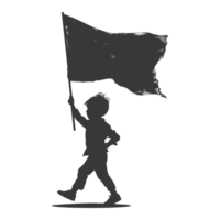 ai généré silhouette peu garçon couru tandis que porter une plaine noir drapeau png