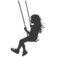 AI generated Silhouette little girl playing swing in the playground black color only png