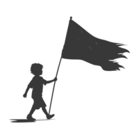 ai généré silhouette peu garçon couru tandis que porter une plaine noir drapeau png