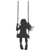 AI generated Silhouette little girl playing swing in the playground black color only png