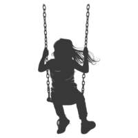 AI generated Silhouette little girl playing swing in the playground black color only png