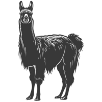 AI generated Silhouette llama animal black color only full body png