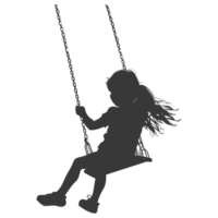 AI generated Silhouette little girl playing swing in the playground black color only png