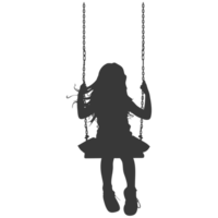 AI generated Silhouette little girl playing swing in the playground black color only png