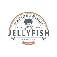 Jellyfish logo sea animal design with product brand inspiration simple minimalist line vector template