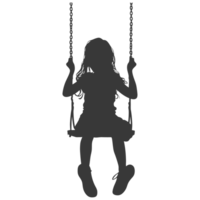 AI generated Silhouette little girl playing swing in the playground black color only png