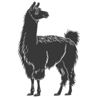 AI generated Silhouette llama animal black color only full body png