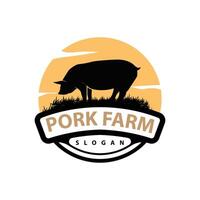 Pig logo grilled pork pig simple rustic stamp vector emblem livestock barbecue BBQ vintage design inspiration