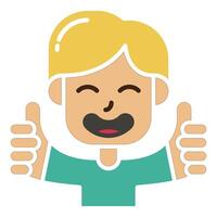 cute boy gives double thumbs up with flat icon design, vector and illustration