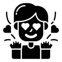 cute boy character falls in love with filled icon design vector illustration