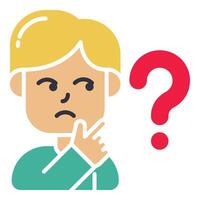 cute young boy thinking about something with flat icon design, vector and illustration