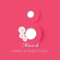 8 march, international womens day greeting card, vector illustration in paper cut style. Big number eight with roses