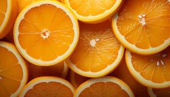 AI generated Fresh citrus fruit slice, juicy and refreshing summer snack generated by AI photo