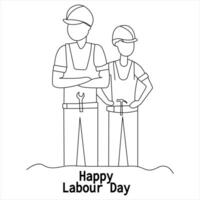 Continuous single line drawing of happy labour day concept outline vector illustration