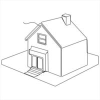 Continuous single line modern house art drawing vector style illustration