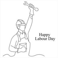 Continuous single line drawing of happy labour day concept outline vector illustration