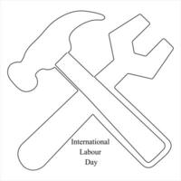 Continuous single line drawing of happy labour day concept outline vector illustration