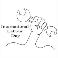 Continuous single line drawing of happy labour day concept outline vector illustration