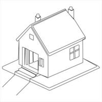 Continuous single line modern house art drawing vector style illustration