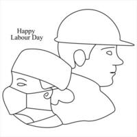 Continuous single line drawing of happy labour day concept outline vector illustration