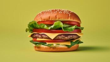 AI generated Freshness and gourmet in a grilled cheeseburger with tomato and onion generated by AI photo