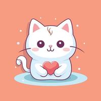 Cute cat holding love cartoon illustration.animal nature concept isolated.flat cartoon style vector